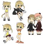  1other animal_ears ass bad_id bad_pixiv_id blush bun_cover chibi crona_(soul_eater) double_bun dress happy maka_albarn ogata_zen panties pantyshot soul_eater tail twintails underwear waving 