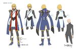  blazblue blonde_hair bodysuit boots character_sheet check_translation concept_art from_behind gloves green_eyes high_heels jacket japanese_clothes jin_kisaragi knee_boots long_sleeves male_focus mori_toshimichi multiple_views official_art open_clothes open_jacket shoes sketch standing translation_request turnaround turtleneck uniform 