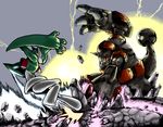  battle gallade gen_4_pokemon kitsune-tsuki_(getter) lightning no_humans pokemon pokemon_(creature) rhyperior rock 