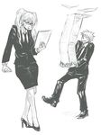  artist_request business_suit formal glasses high_heels monochrome naruko naruto necktie paper shoes simple_background suit twintails uzumaki_naruto 