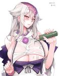  angelo_(gomahangetsu) artist_name blush breasts dated earrings highres huge_breasts jewelry long_hair looking_at_viewer pink_eyes sengoku_bushouki_muramasa silver_hair sketch solo tashiro_sanki_(sengoku_bushouki_muramasa) upper_body white_background 