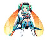  ass berzelius_girl blue_eyes cosmic_break flat_chest full_body green_hair mecha_musume official_art short_hair sitting smile solo transparent_background twintails wakaba 