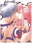  1girl blue_hair closed_eyes couple hair_ornament hazuki_(pacco) hetero kamina kiss red_hair skull_hair_ornament tattoo tengen_toppa_gurren_lagann yoko_littner 