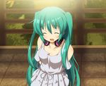  aqua_hair closed_eyes dress hatsune_miku headphones highres long_hair open_mouth solo vocaloid yuzuki_kei 