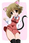  animal_ears ass cat_ears hidamari_sketch highres imai_kazunari paw_pose school_uniform tail thighhighs thighs wall-eyed yuno 