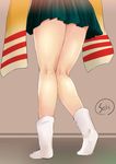  bad_id bad_nicoseiga_id close-up from_behind hiryuu_(kantai_collection) kantai_collection kneepits legs lower_body sen_(astronomy) shiny shiny_skin signature skirt socks solo standing thighs waist_down white_legwear 