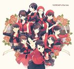  beret black_hair flower fukumura_mizuki hat hirano_katsuyuki iikubo_haruna ikuta_erina ishida_ayumi kudou_haruka_(momusu) long_hair michishige_sayumi midriff morning_musume mouth_hold multiple_girls necktie oda_sakura rose satou_masaki_(momusu) sayashi_riho short_hair skirt suzuki_kanon 