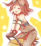  brown_hair closed_eyes gloves goggles oda_(101511a) ole_tower overalls rammer_(ole_tower) short_hair solo 