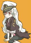  arm_support character_request kosumo_(kosuhoshi) long_hair looking_up military military_uniform naval_uniform red_eyes sitting sleeves_rolled_up solo torn_clothes uniform very_long_hair white_hair 