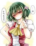  alternate_hairstyle ascot blush breasts flower green_hair hair_flower hair_ornament highres kazami_yuuka large_breasts looking_at_viewer mimoto_(aszxdfcv) red_eyes short_hair solo touhou translated twintails 