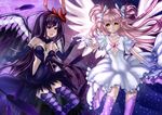  akemi_homura akuma_homura argyle argyle_legwear bare_shoulders black_dress black_gloves black_hair blue-spinel bow choker dress elbow_gloves feathered_wings gloves hair_bow highres holding_hands kaname_madoka long_hair looking_at_another looking_at_viewer mahou_shoujo_madoka_magica mahou_shoujo_madoka_magica_movie multiple_girls pink_hair pink_legwear purple_eyes space spoilers thighhighs two_side_up ultimate_madoka very_long_hair white_dress white_gloves wings yellow_eyes zettai_ryouiki 