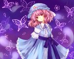  bad_id bad_pixiv_id bug butterfly expressionless frilled_sleeves frills hat highres insect japanese_clothes kimono meshi-dan mob_cap pink_eyes pink_hair saigyouji_yuyuko short_hair touhou triangular_headpiece wide_sleeves 