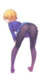  ass bent_over blonde_hair blue_eyes blue_skirt blue_sweater cameltoe darjeeling fangdan_runiu from_behind girls_und_panzer looking_back miniskirt panties panties_under_pantyhose pantyhose pleated_skirt school_uniform shiny shiny_clothes skirt solo st._gloriana's_school_uniform sweater underwear 