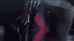  1girl animated animated_gif bodysuit breast_squeeze breasts crossed_arms dark_skin lowres metal_gear_(series) metal_gear_rising:_revengeance mistral_(metal_gear_rising) multiple_arms polearm solo subtitled weapon 