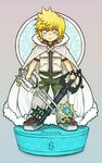  1boy blonde_hair blue_eyes cape character_name disney dual_wielding full_body keyblade kingdom_hearts kiwi_(11241124) looking_at_viewer male male_focus roxas short_hair solo square_enix standing 