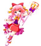  belt boots bow hair_bow jiroro_e kneehighs magical_girl mortar_mixer_(ole_tower) ole_tower pink_hair ribbon skirt solo wand 