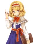  alice_margatroid bad_id bad_pixiv_id blonde_hair blue_eyes book bow capelet dress expressionless grimoire_of_alice hairband highres lolita_hairband meshi-dan short_hair touhou 