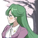  asou_kasumi blazer cherry_blossoms green_hair jacket kosumo_(kosuhoshi) looking_away neckerchief puffy_sleeves school_uniform smile solo tokimeki_memorial tokimeki_memorial_2 