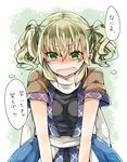  alternate_hairstyle blonde_hair blush fang green_eyes highres looking_at_viewer mimoto_(aszxdfcv) mizuhashi_parsee open_mouth short_hair solo tears touhou translated twintails 
