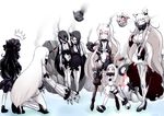  6+girls ^_^ aircraft_carrier_hime albino anklet arm_around_neck armor bangs battleship_hime black_dress black_hair black_panties breasts claws cleavage closed_eyes damaged defeat dress everyone flat_chest floating_fortress_(kantai_collection) glowing gothic_lolita groin hair_between_eyes hair_ornament hairband hand_on_another's_shoulder hand_on_hip high_heels horn horns injury isolated_island_oni jewelry kantai_collection kneeling large_breasts lolita_fashion lolita_hairband long_hair long_sleeves looking_at_another lowleg lowleg_panties midway_hime multiple_girls navel neck_ring no_bra northern_ocean_hime ogawa_shou one_side_up oni_horns outstretched_arms pale_skin panties red_eyes ribbed_dress running seaport_hime shinkaisei-kan short_dress side-tie_panties simple_background sleeves_past_wrists smoke spread_arms standing surprised thighlet torn_clothes torn_dress twitter_username underwear very_long_hair walking water white_background white_dress white_hair 