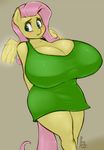  2014 anthro anthrofied big_breasts blush breasts clothing colored equine female fluttershy_(mlp) friendship_is_magic hair huge_breasts hyper hyper_breasts mammal my_little_pony pegasus phurie pink_hair solo wings 