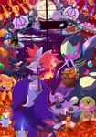  alternate_color artist_request basket bow candy chandelure choker cup curtains decorations delphox eating fire galvantula halloween jewelry litwick lollipop maiko_(moko) monocle moon murkrow night night_sky no_humans noibat pokemon politoed pumpkaboo pumpkin purrloin ribbon seviper shiny_pokemon sky stick tea teacup teapot window 