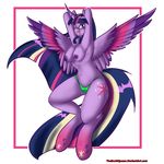  2014 absurd_res anthro anthrofied arms_behind_head breasts clothing cutie_mark equine female friendship_is_magic fur hair hi_res horn looking_at_viewer mammal my_little_pony nipples open_mouth panties purple_eyes purple_fur solo theecchiqueen twilight_sparkle_(mlp) underwear winged_unicorn wings 