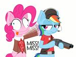  2014 animated crossover earth_pony equine female feral friendship_is_magic gun horse mammal my_little_pony pinkie_pie_(mlp) pony rainbow_dash_(mlp) ranged_weapon scout_(team_fortress_2) spy_(team_fortress_2) stabbing team_fortress_2 weapon zutheskunk 