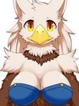  animated avian breasts emofuri eyes_closed female granoa gryphon looking_at_viewer open_mouth shioinu smile solo tongue 