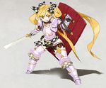  7th_dragon 7th_dragon_(series) armor berich_(7th_dragon) blonde_hair highres knight_(7th_dragon) long_hair looking_at_viewer miwa_shirou shield solo sword twintails very_long_hair weapon 