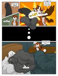  ... 2014 anthro balls bed biceps big_muscles big_penis canine comic couple duo end_page erection fox fur gay jonathan_(character) juano male mammal muscles nude pain penis slap stephen text wolf 