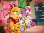  blush bow couple crossover dragon female friendship_is_magic jcoshooves koopa koopaling koopalings male mario_bros milkshake my_little_pony nintendo scalie spike_(mlp) video_games wendy_o_koopa 