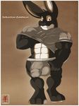  2014 aaron_(artist) abs anthro balls biceps bouncer bulge clothing flaccid lagomorph looking_at_viewer male mammal muscles penis pepsi_(fa) rabbit security smile solo underwear 