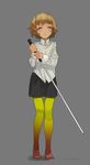  absurdres blind brown_hair cane closed_eyes flat_chest highres nanbo_ataru_(attall) original pantyhose short_hair skirt solo stitches white_cane 