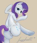  2014 absurd_res anus back_turned bedroom_eyes blue_eyes clitoris cutie_mark equine female friendship_is_magic fur fuzzyhead12 hair hi_res hooves horn horse long_hair looking_at_viewer looking_back mammal my_little_pony pony presenting purple_hair pussy raised_tail rarity_(mlp) smile solo unicorn white_fur 