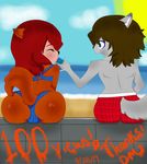  100_views anthro beach bikini clothing cute discordmelody freckles hair jasmine licking lucian mammal mink mustelid one_eye popsicle red_hair rodent sand seaside shocked squirrel summer sun swimming_trunks swimsuit tongue 