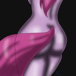  anthro back_turned breasts cutie_mark equine female friendship_is_magic fur hair hi_res horse long_hair mammal my_little_pony pink_fur pink_hair pinkamena_(mlp) pinkie_pie_(mlp) plain_background solo standing tunderi under_boob 
