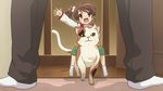 :d calico cat game_cg highres kyon kyon_no_imouto minigirl official_art open_mouth riding shamisen_(suzumiya_haruhi) smile suzumiya_haruhi_no_shoushitsu suzumiya_haruhi_no_tsuisou suzumiya_haruhi_no_yuuutsu waving 