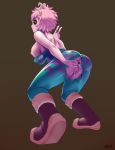  10s 1girl 8-tomb anus ashido_mina ass black_sclera bodysuit boku_no_hero_academia boots breasts from_behind fur_trim highres horns nipples pink_hair pink_skin pussy short_hair solo spread_anus squatting torn_bodysuit torn_clothes uncensored vest yellow_eyes 