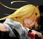  :d ascot bad_id bad_pixiv_id blonde_hair darkness ex-rumia fang long_hair open_mouth red_eyes rumia smile solo touhou v-shaped_eyebrows yamabuki_(laysis_yama) 