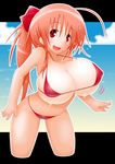  bikini breasts cleavage cloud erect_nipples highres ocean orange_hair red_eyes sky swimsuit water yuma-24 