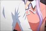  animated animated_gif bounce bouncing_breasts bra breast_grab breast_press breasts clothes grabbing large_breasts long_hair lowres purple_hair shimizu_misako tsugou_no_yoi_sex_friend? underwear undressing 