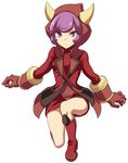  fake_horns full_body gloves hood kagari_(pokemon) pokemon pokemon_(game) pokemon_oras purple_eyes purple_hair ribbed_sweater short_hair solo sweater team_magma tomason uniform 