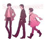  2boys bad_id bad_pixiv_id boots formal glasses haraguchi_jin jacket katayama_yoriko monochrome multiple_boys nika pantyhose scarf spooc! 