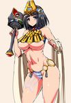  bare_shoulders black_hair blue_eyes breasts crown egyptian ishimiso_(ishimura) jewelry large_breasts looking_at_viewer menace midriff panties queen's_blade revealing_clothes setra short_hair smile solo striped striped_panties underboob underwear 