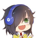  bags_under_eyes beats_by_dr._dre black_hair chibi green_eyes gyate_gyate headphones kuroki_tomoko necktie open_mouth ryouya school_uniform smile solo upper_body watashi_ga_motenai_no_wa_dou_kangaetemo_omaera_ga_warui! 