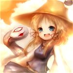  amanojaku bad_id bad_pixiv_id blonde_hair blue_eyes cloud giant_snake hair_ribbon hat highres long_sleeves mishaguji moriya_suwako open_mouth ribbon shirt skirt skirt_set sky smile solo sunset touhou vest wide_sleeves 