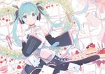  aqua_eyes aqua_hair cake crying cup detached_sleeves envelope flower food fork fruit gomi_chiri hatsune_miku headphones heart letter long_hair love_letter miniskirt necktie ribbon sad skirt solo spoon strawberry sugar_cube tea teacup tears twintails very_long_hair vocaloid 