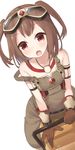  brown_hair gloves goggles highres looking_at_viewer ole_tower open_mouth overalls rammer_(ole_tower) short_hair simple_background solo strap_slip tokuno_yuika twintails 