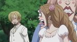  1girl animated animated_gif blush breasts brown_eyes brown_hair charlotte_chiffon charlotte_pudding dress female forest grass happy large_breasts long_hair looking_back nature one_piece sanji shiny shiny_hair siblings sisters twintails wedding_dress 